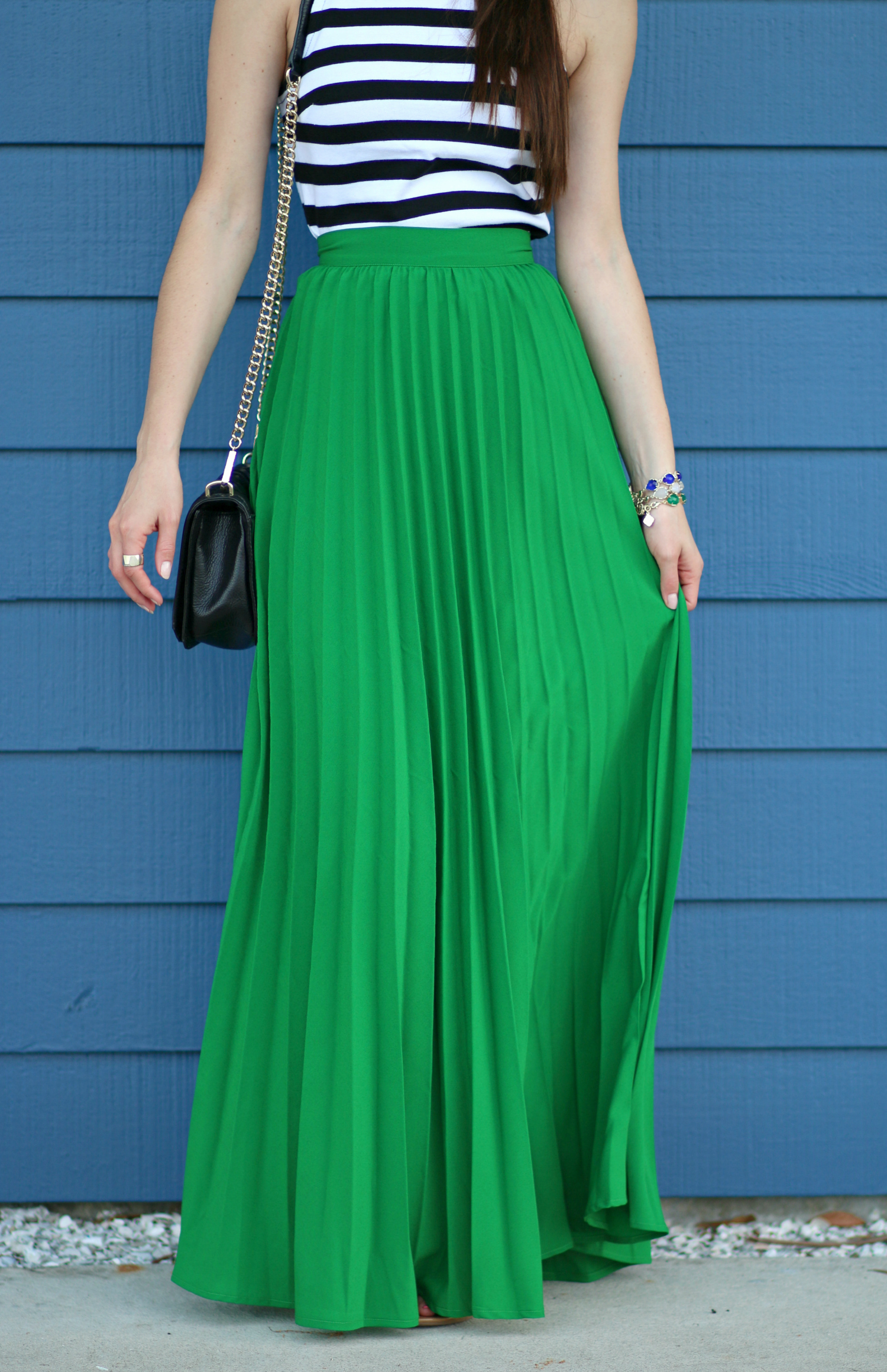colorful pleated maxi skirt