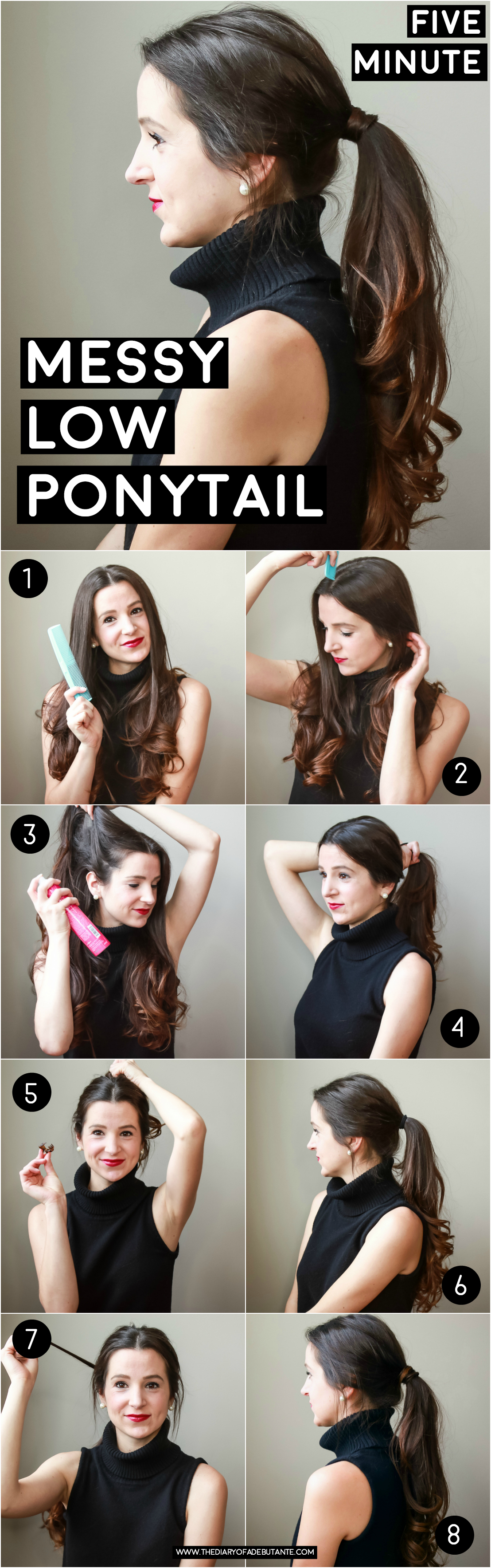 5 Minute Low Messy Ponytail Hair Tutorial Diary Of A Debutante